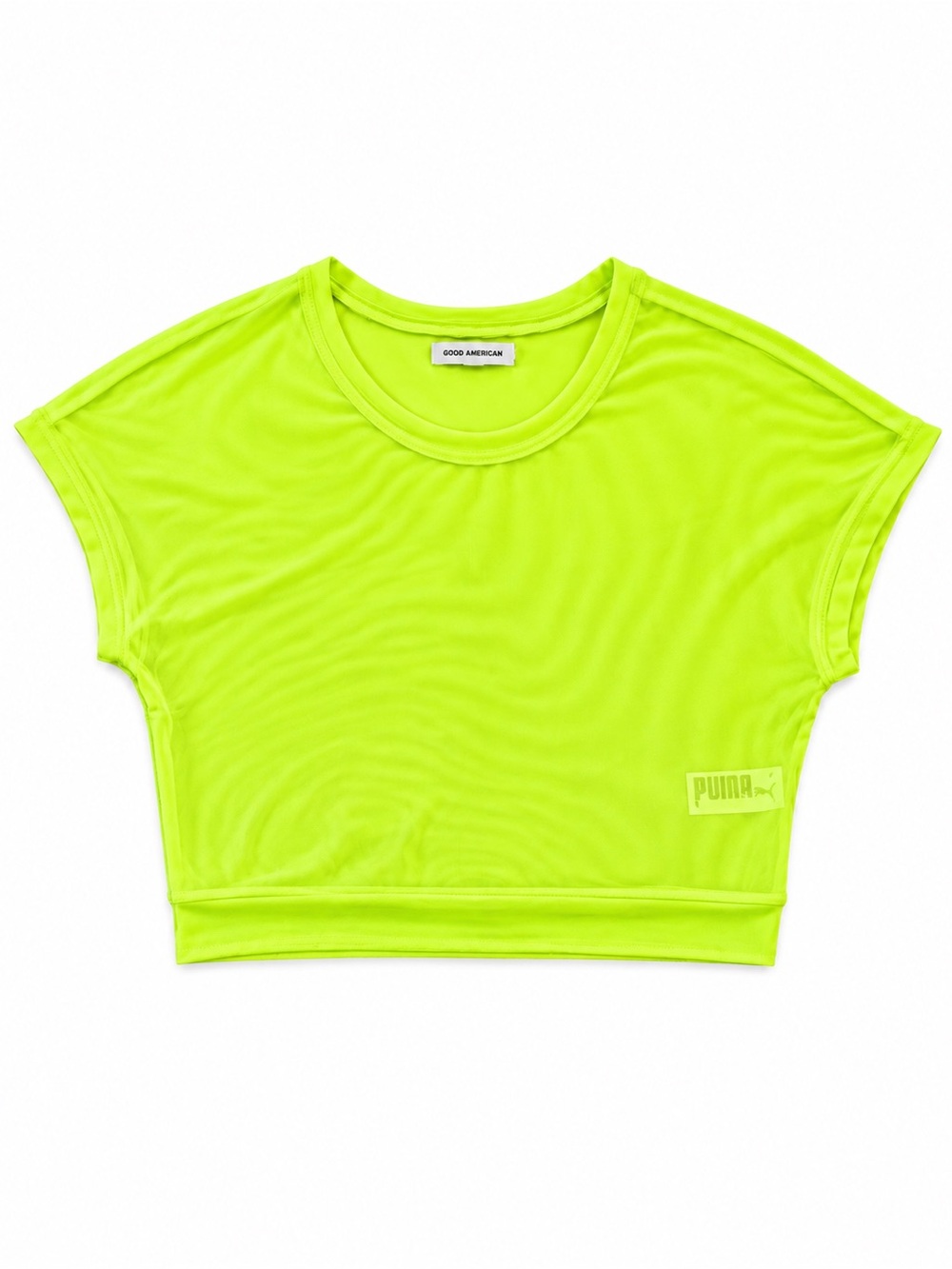Good American Neon Yellow Cropped Tee sheer size 2 NWOT ELECTRIC LIME NEON SHEER
